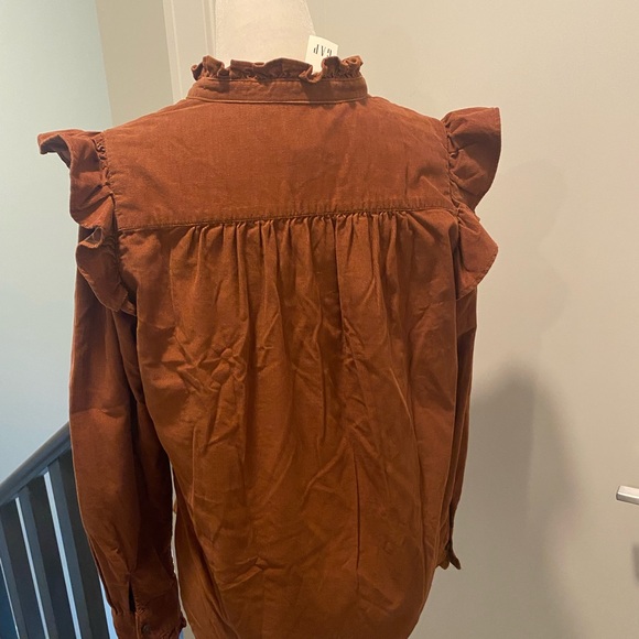 GAP Rust Ruffle-Shoulder Button-Down Shirt - Picture 3 of 4